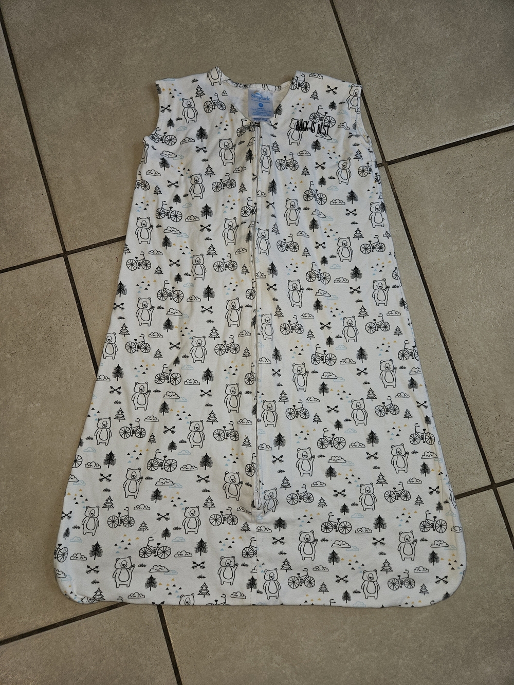 Halo White Sleep Sack with Gray and Cream Bear Print - Front Zipper